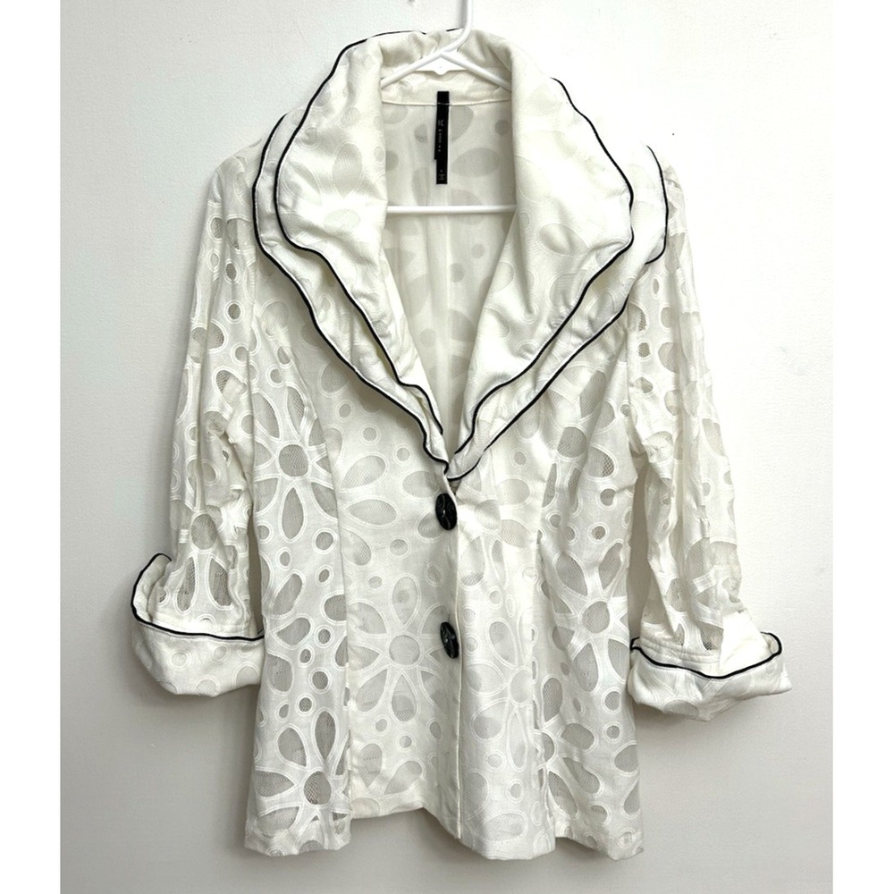 Vtg IC by Connie K Blouse Sz L Semi Sheer Floral Structured Double Collar Artsy